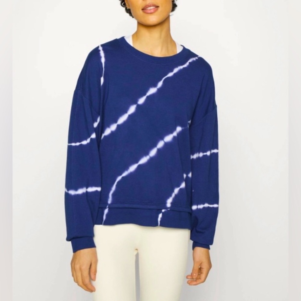 Athleta Sundown Sweatshirt Large Eclipse Navy Blue Tie Dye Crewneck Pullover